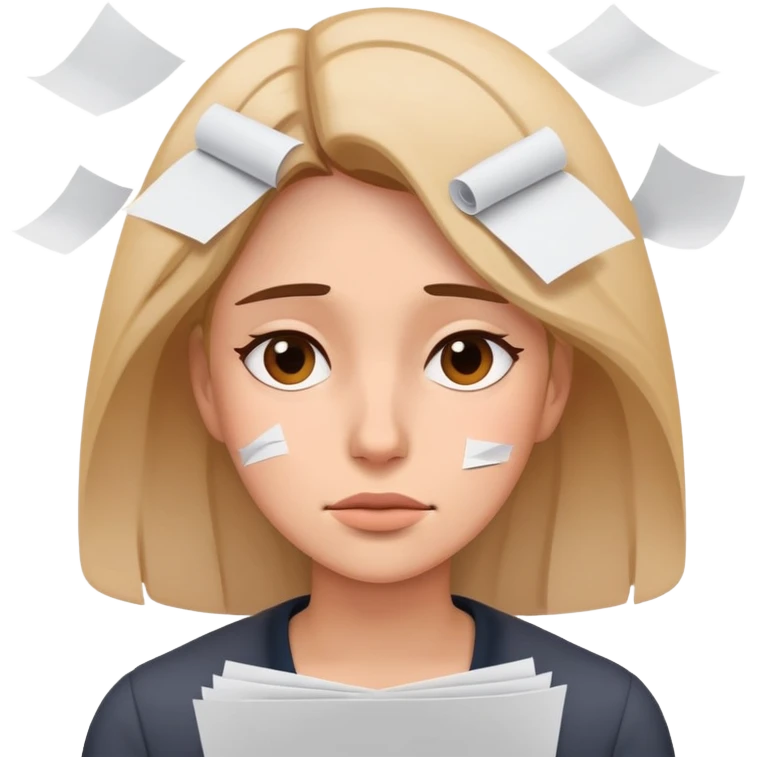 tired woman with flying papers around her emoji