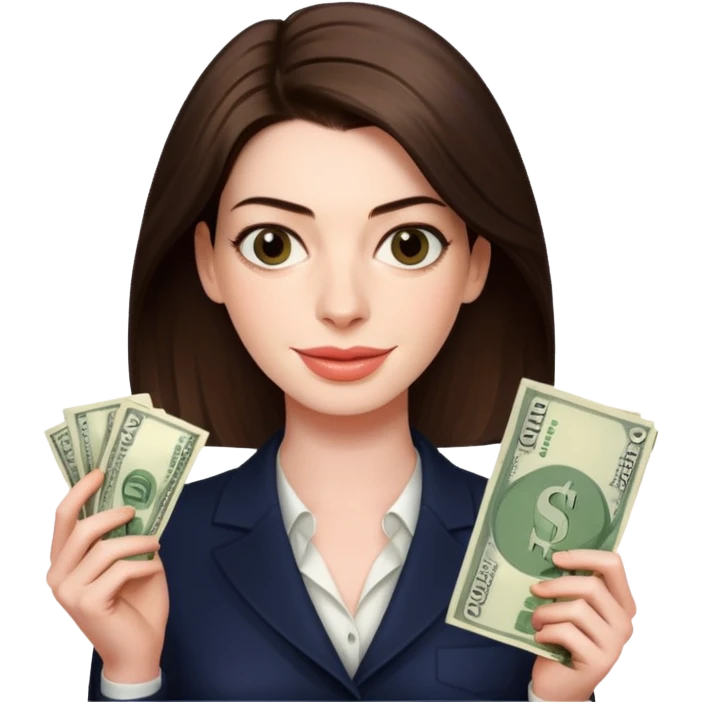 Anne Hathaway holding money emoji