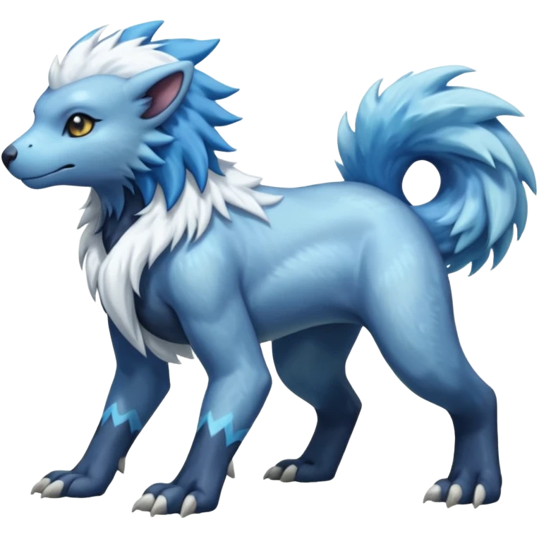 Icy scarf-covered glacial glistening glossy smooth soft flaky scaly furry hyper-realistic boreal Manectric-Absol-Luxray-Pyroar-Fakémon-fusion-animal-creature, full body  emoji