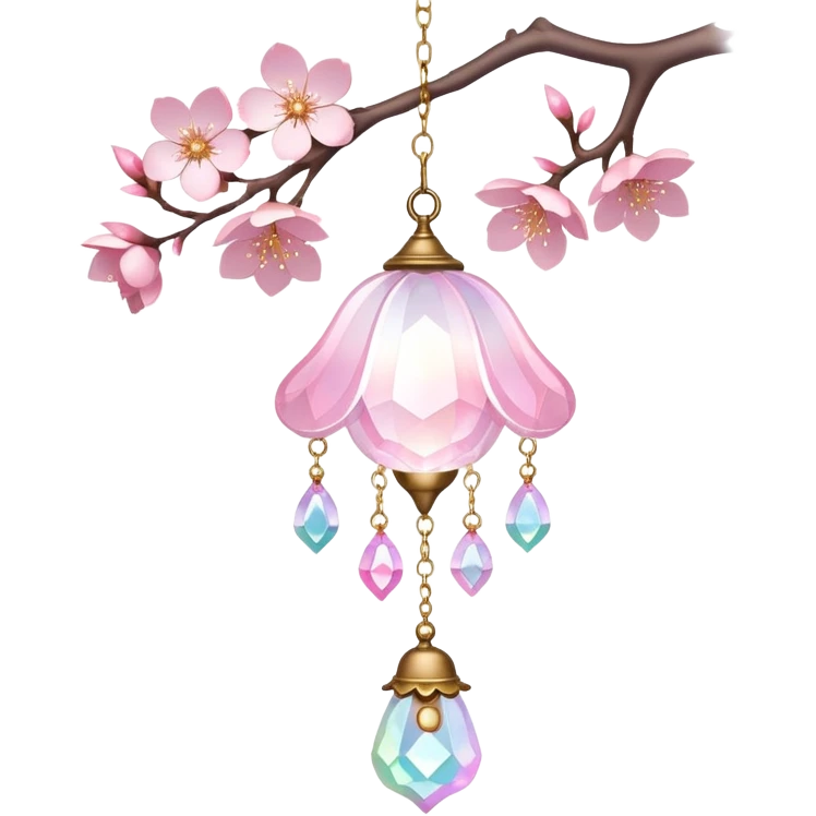 Hanging Iridescent pastel pink sakura crystals white-pearly suncatcher with bell LAMP emoji