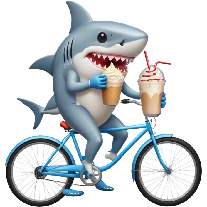 Shark eating a milk shake on a bike in the steees emoji