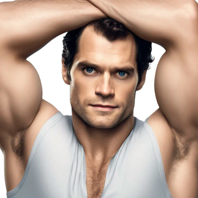 Henry Cavill's glistening upper body and natural underarm allure. emoji