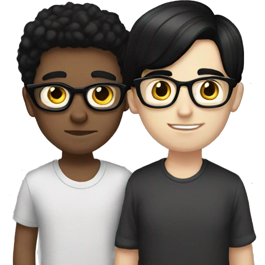 White boy whit glasses whit black hair kissing whit white girl black hair emoji