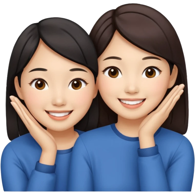 Two happy asian women beside each other touching their cheek emoji