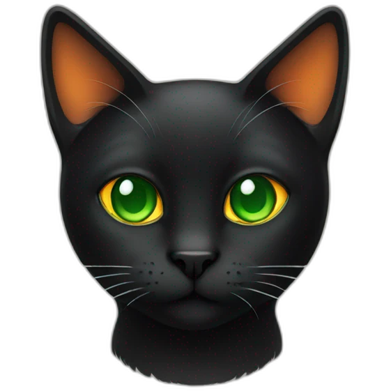black cat with green and orange eyes emoji