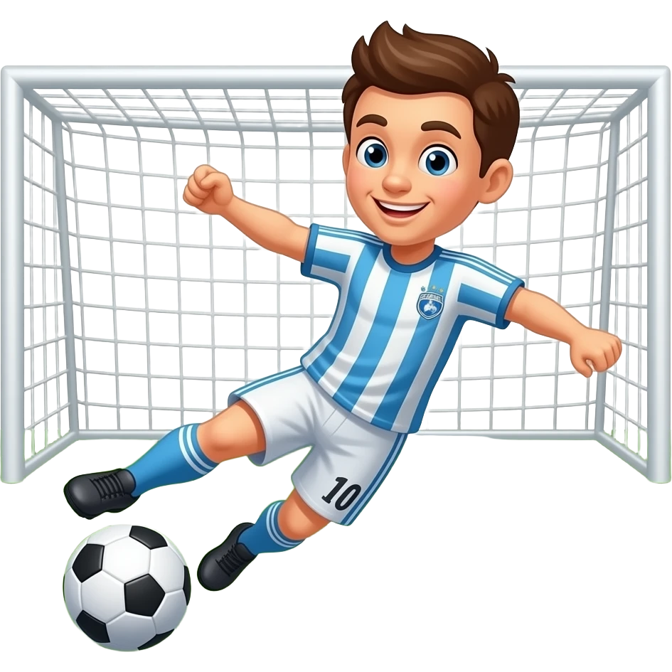 Jugador de futbol metiendo gol a la porteria emoji