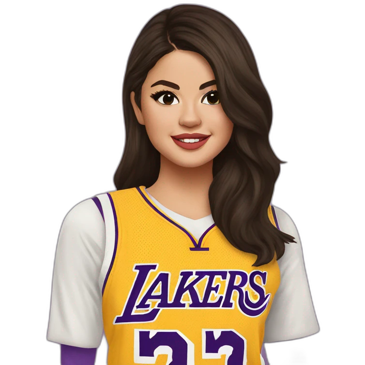 selena gomez wearing yellow lakers jersey emoji