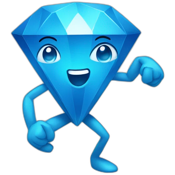 Blue diamond with a face, arms and legs, doing something random emoji