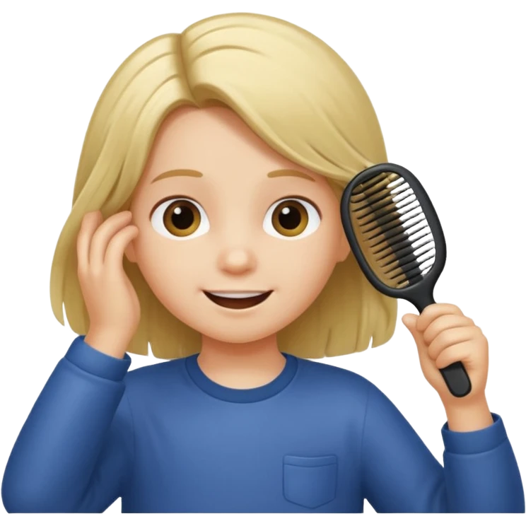 child combing their hair, happy and tidy emoji