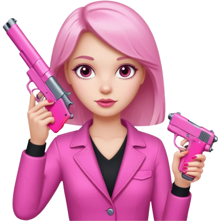 White Girl hand pink nails holding pink gun emoji