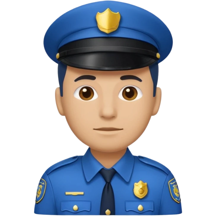 policeman emoji, blue uniform collar and badge visible, head and shoulders only, no cap/hat/headwear, flat emoji style, centered, bold outline, minimal detail, plain background emoji