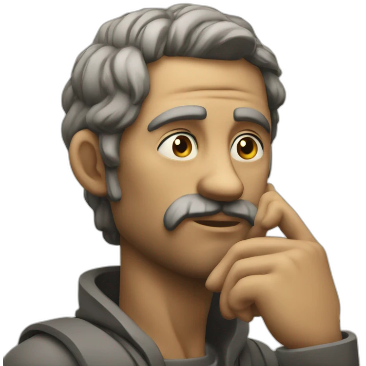 Stoic sitting and thinking with hand in his face cool pose emoji