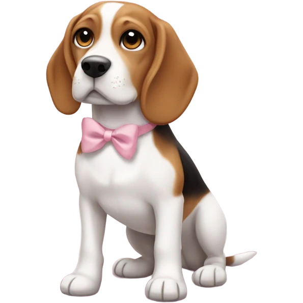 Cute beagle dog with short ears and is medium brown and white that's cute and a little chubby that is really cute that has a cute little baby pink bow on emoji