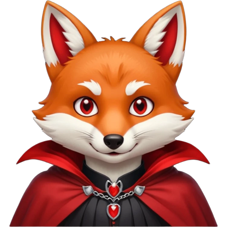 Vampire Pet, fox in red collar cloak, red eye, fang emoji