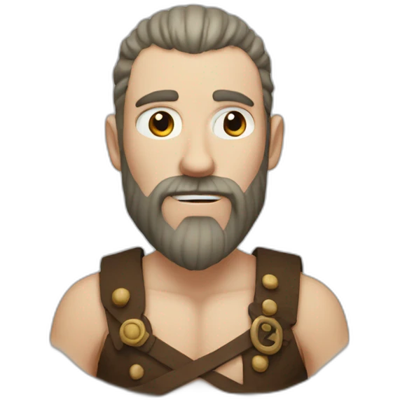 a man with white skin and a Viking beard and with a red line near the eye and who has no hair and looks like a Viking emoji