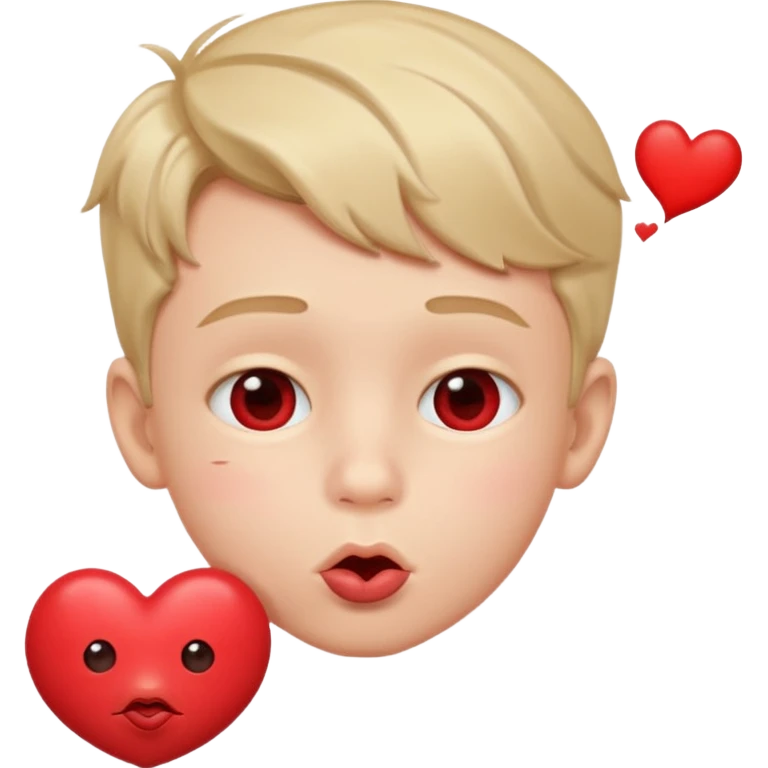 Emoji, boy's face blowing a kiss, puckered lips, small heart emoji