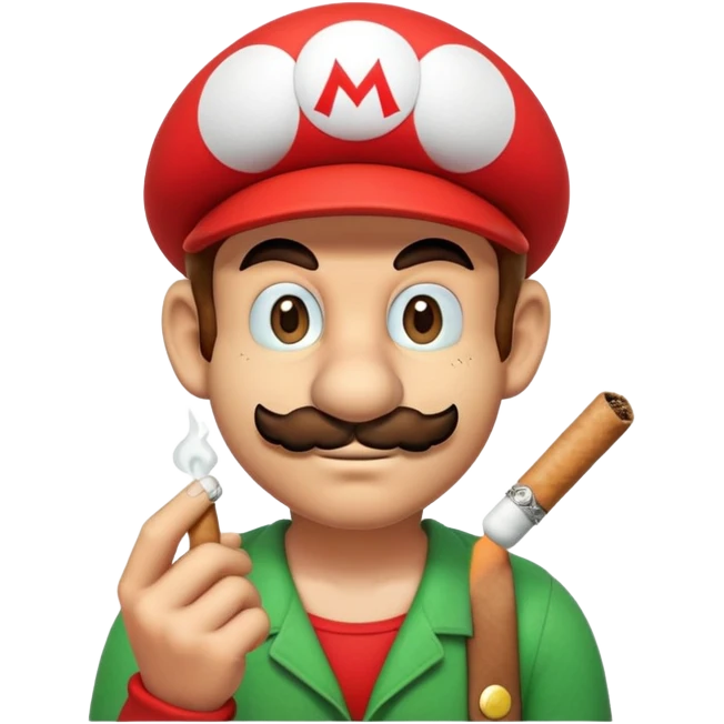 Stoned Mario with a joint emoji