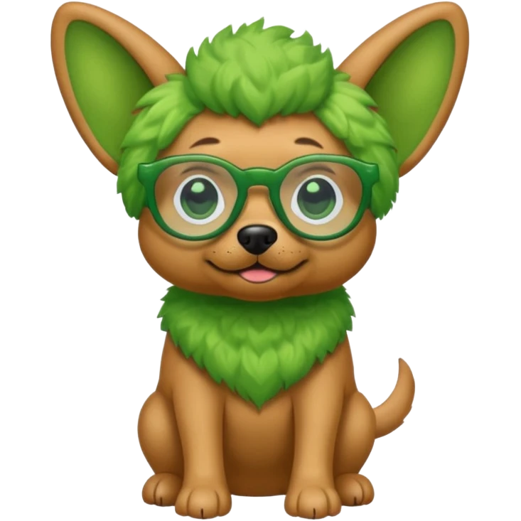 alien dog with folded ears green, wearing glassess emoji