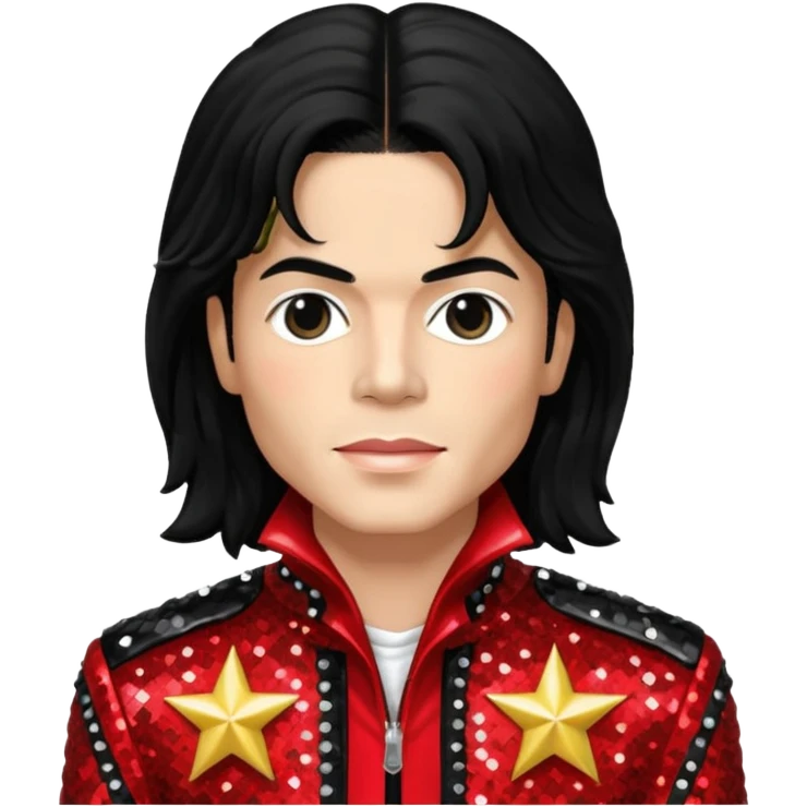 Michael Jackson with black long hair, red sequin jacket, black shirt, light skin emoji