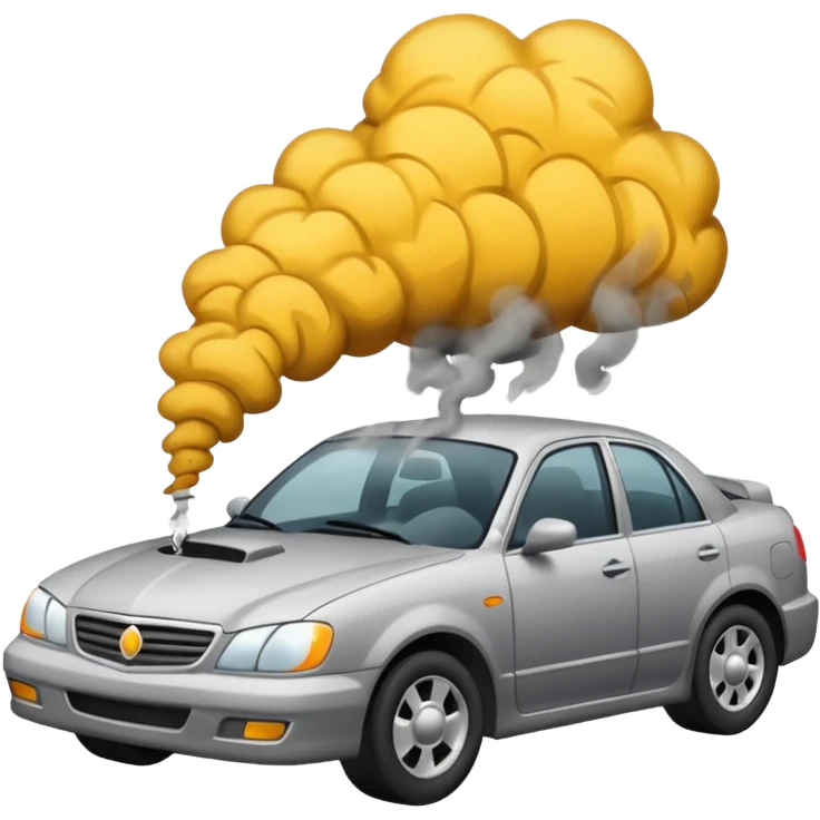 crashed car with smoke emoji