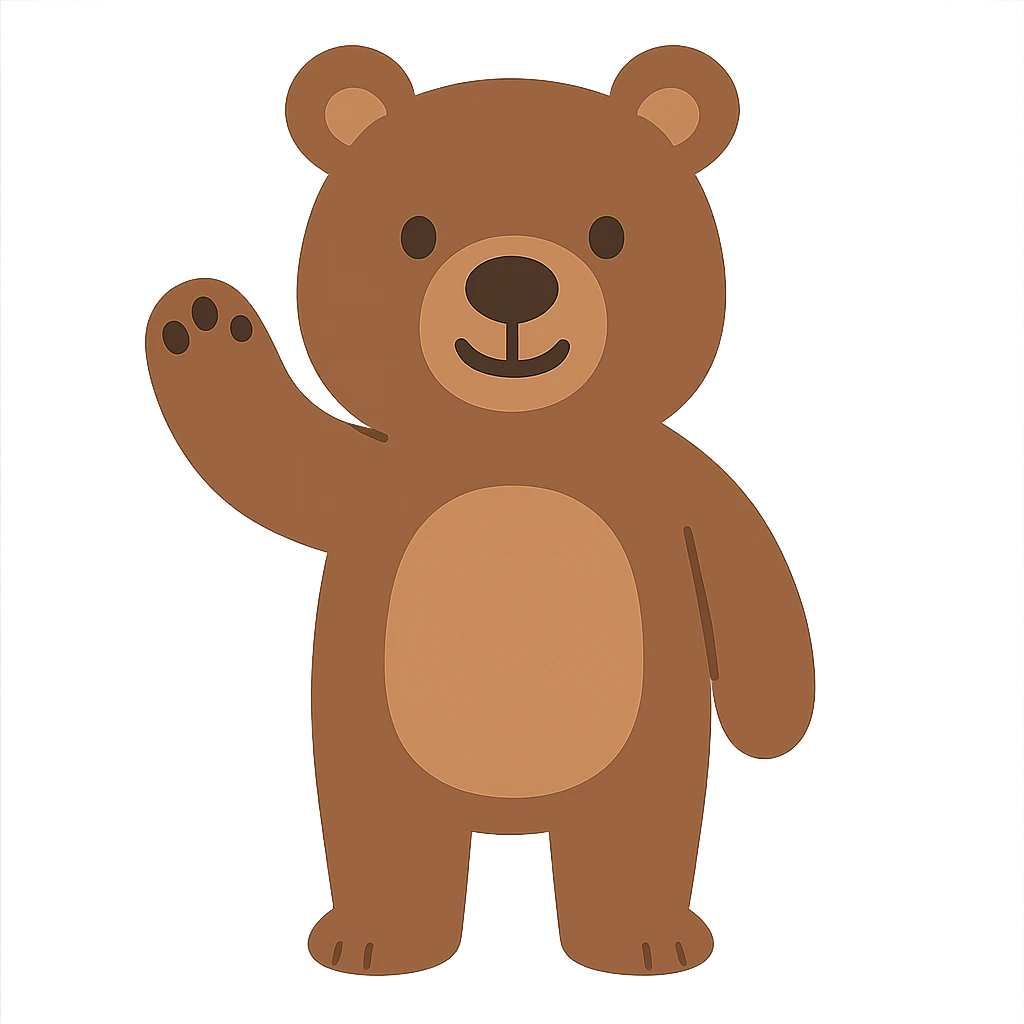flat toon style bear waving hello emoji