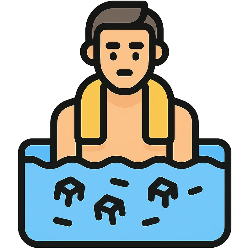 athlete in an ice bath, towel on shoulders, modern flat icon style emoji