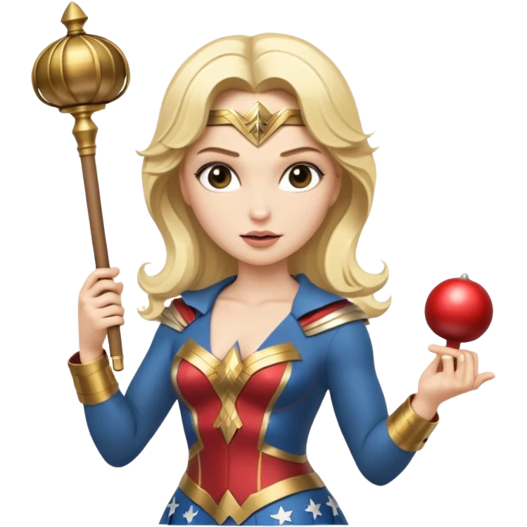 Blonde Wonder Woman holding white orchestra conductor’s baton and bell emoji