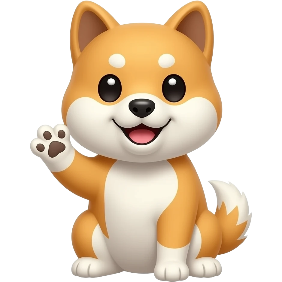 Hachiko dog in cute animation sitting down waving with 1 front  paws emoji