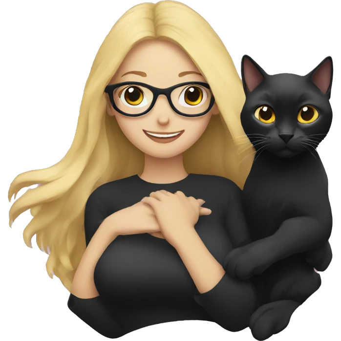 Black cat being held by a blonde woman with glasses emoji