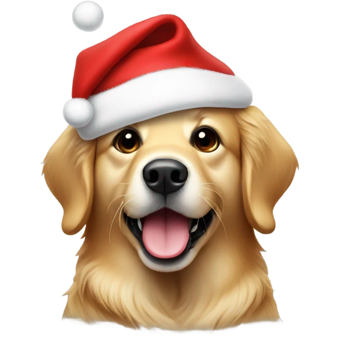 Golden retriever wearing santa hat emoji