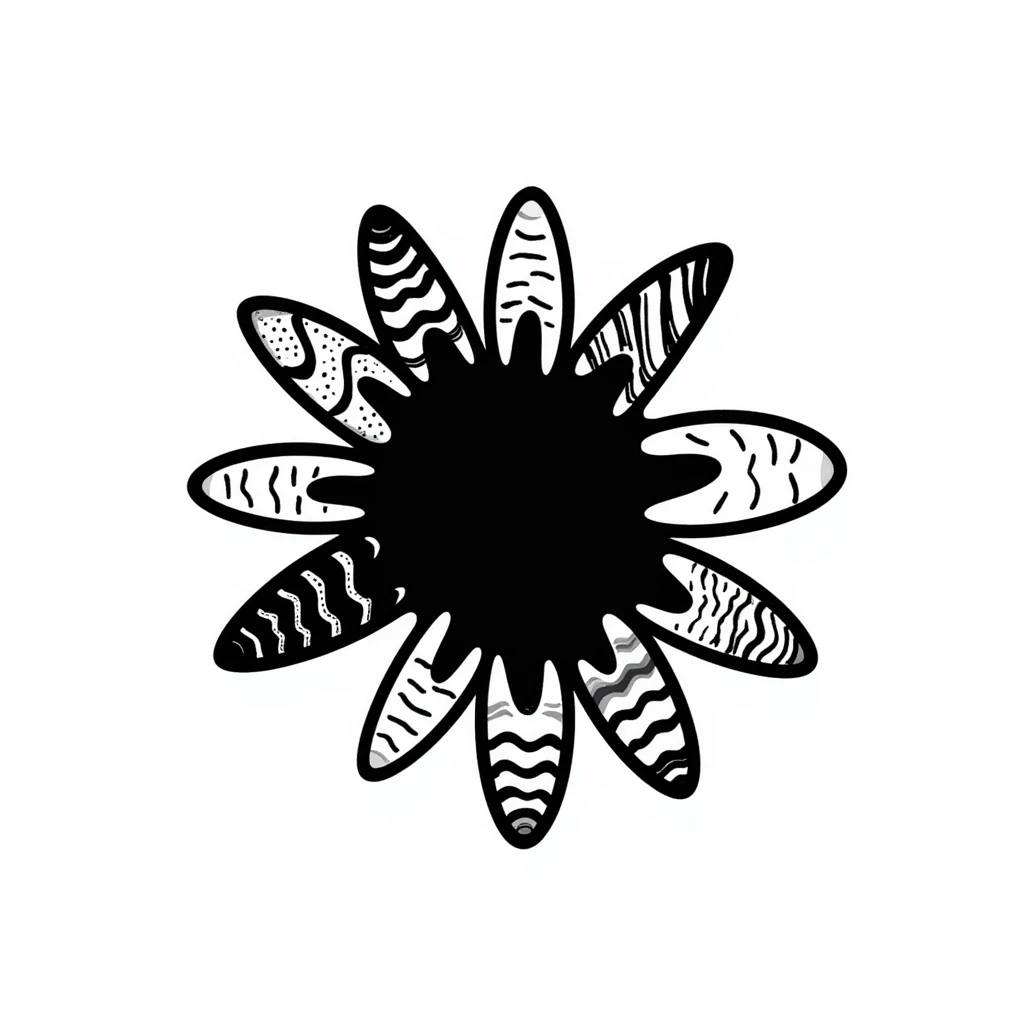 Interwoven lines forming a starburst with texture patterns – symbol of creative expression across mediums emoji