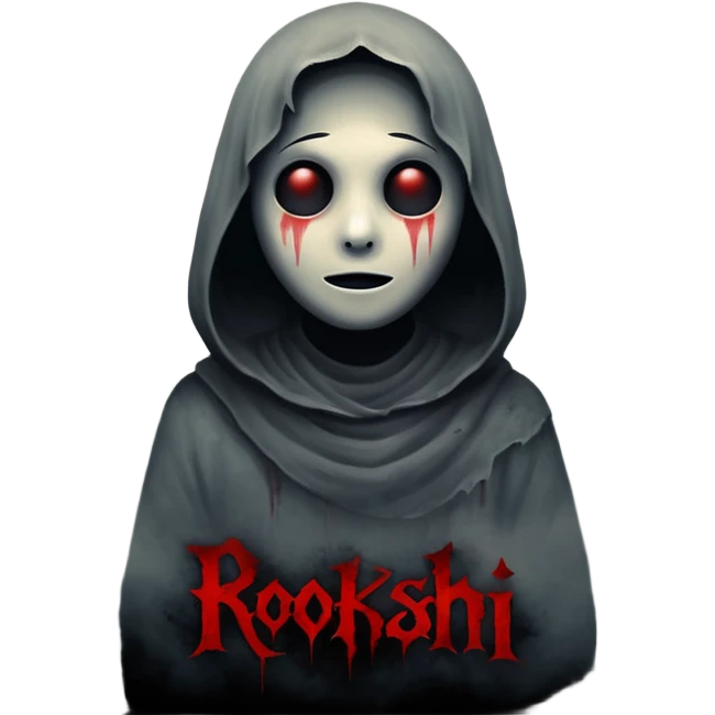 Dark horror wallpaper, 1080x2400, smoky grey charcoal background, subtle eerie light, misty fog, floating dust ("dhoasha dhoasha"), centered text "ROJONI" in distressed horror font, faint red smears, cinematic grain, spooky vibe --ar 9:20 --v 5 emoji