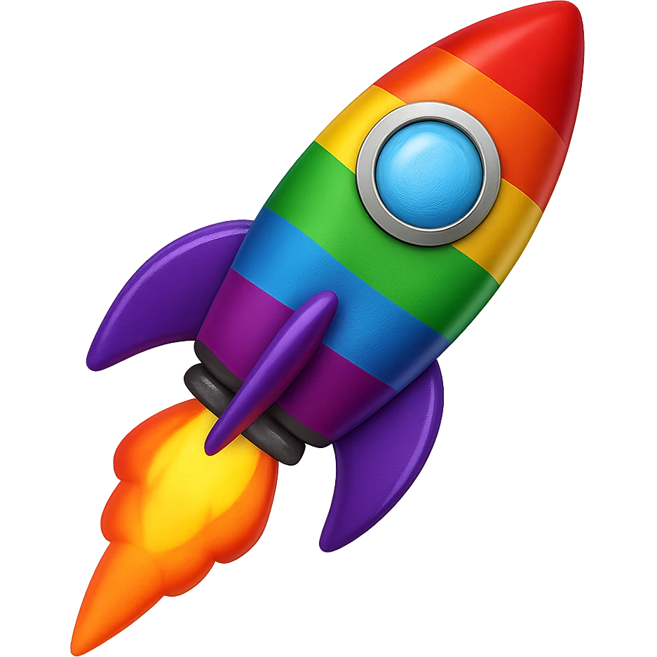 gay pride emoji, rainbow rocket, soaring upward emoji