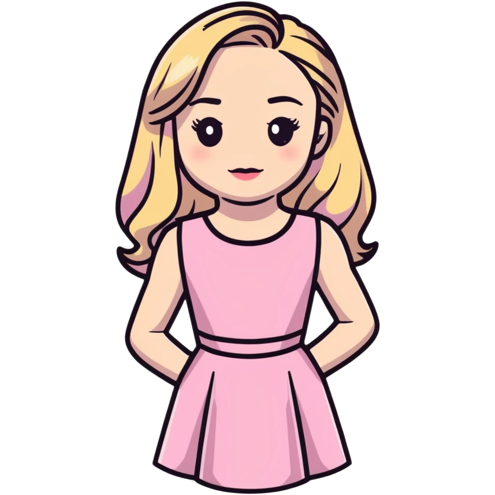 Sabrina Carpenter blonde singer in her Short n' Sweet era, pink dress and glamorous emoji