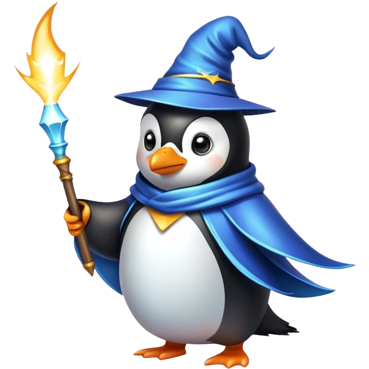 penguin wizard with sparks coming out of his wand emoji