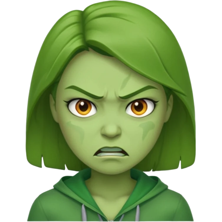Give me a woman in green who is angry. her skin should also be greeb  emoji