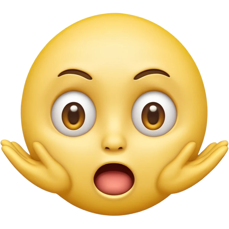 A 3D glossy yellow emoji face with a horrified expression, only large wide-open eyes, wide-open mouth, raised eyebrows, no nose, hands against its cheeks, vector style, black background, high quality, soft studio lighting emoji