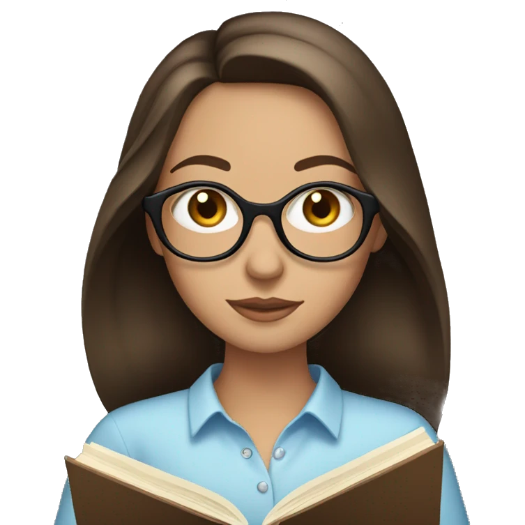 Brunette woman with blue eyes reading a book emoji