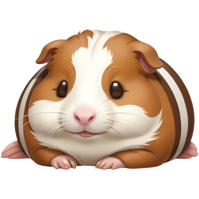 Meme-Worthy Cute Sleeping Brown and White Banded Guinea Pig Portrait Emoji, Head resting peacefully with a contented smile, showcasing a delightfully chubby build and a luxuriously soft banded coat of brown and white, eyes shut in a serene, cozy nap, Simplified yet hilariously adorable features, highly detailed, glowing with a soft, drowsy light, high shine, relaxed and utterly lovable, stylized with an air of playful laziness, bright and heartwarming, soft glowing outline, capturing the essence of a comically sleepy guinea pig, so meme-worthy it feels like it could instantly become the next viral sensation of adorable slumber! emoji