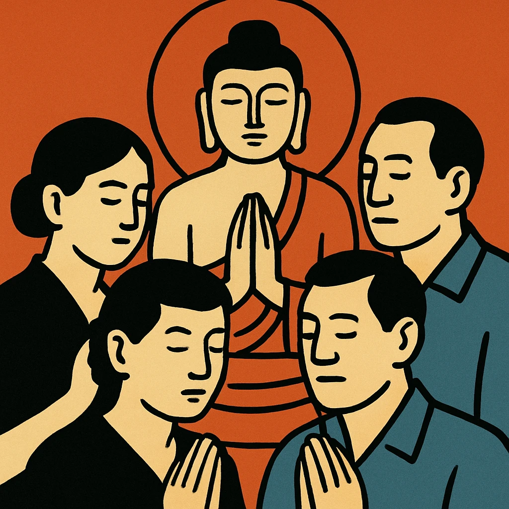 people praying in a Buddhist temple emoji