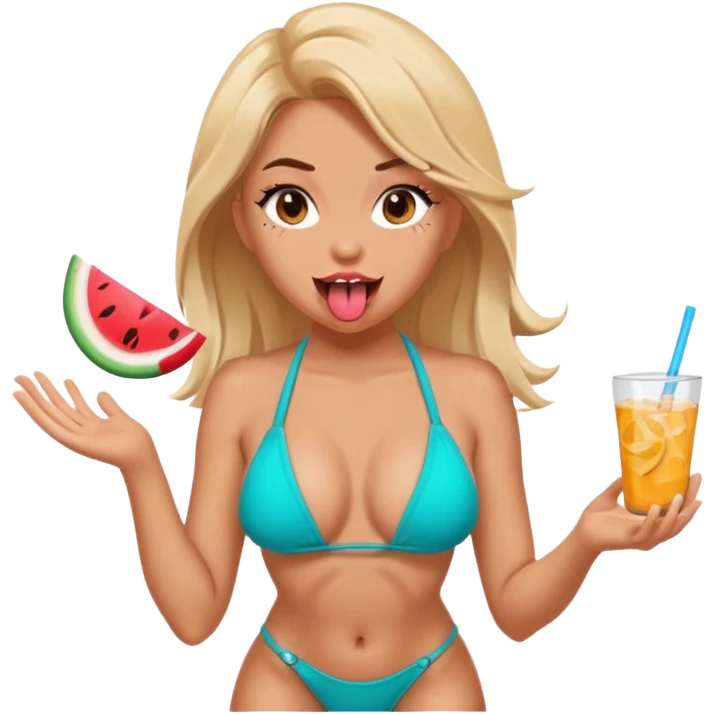 OnlyFans model, bikini set, wild expression, tongue out, fun and bold emoji