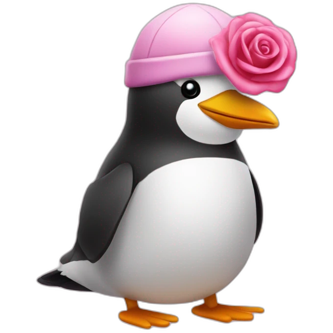 Pingouin avec un bonnet rose emoji