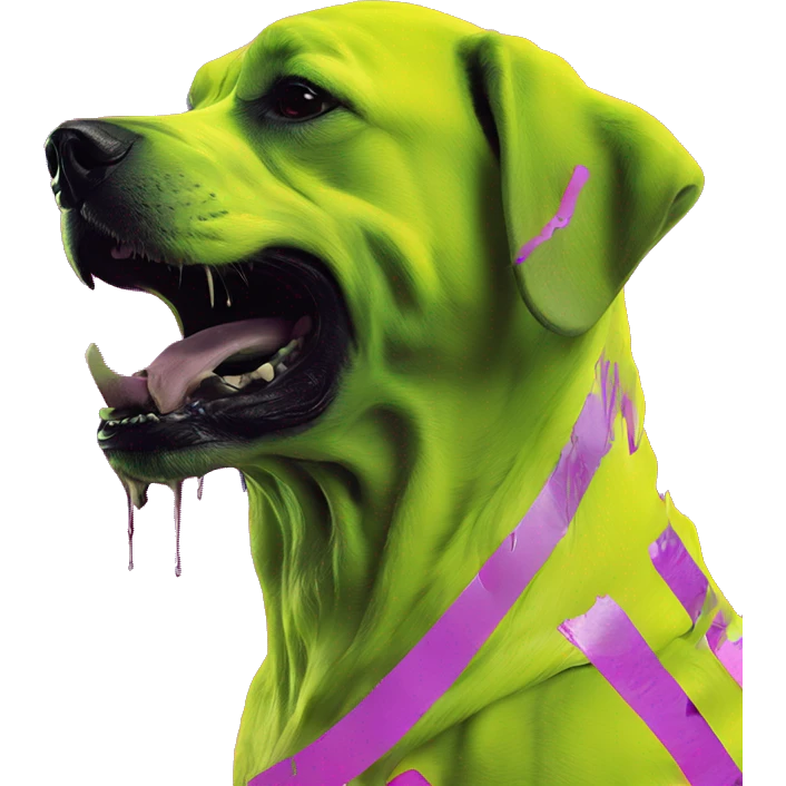 .Zombie_ Vaporwave black holographic oilslick zombie dog yellow caution tape graffiti neon yellow stripes emoji