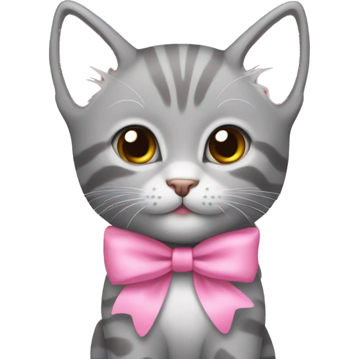grey kitten wearing a pink bow on their head emoji