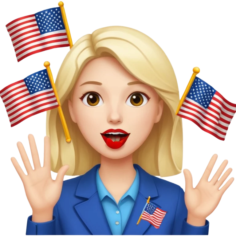 a woman is talking and the English and American flags are coming out of her mouth emoji