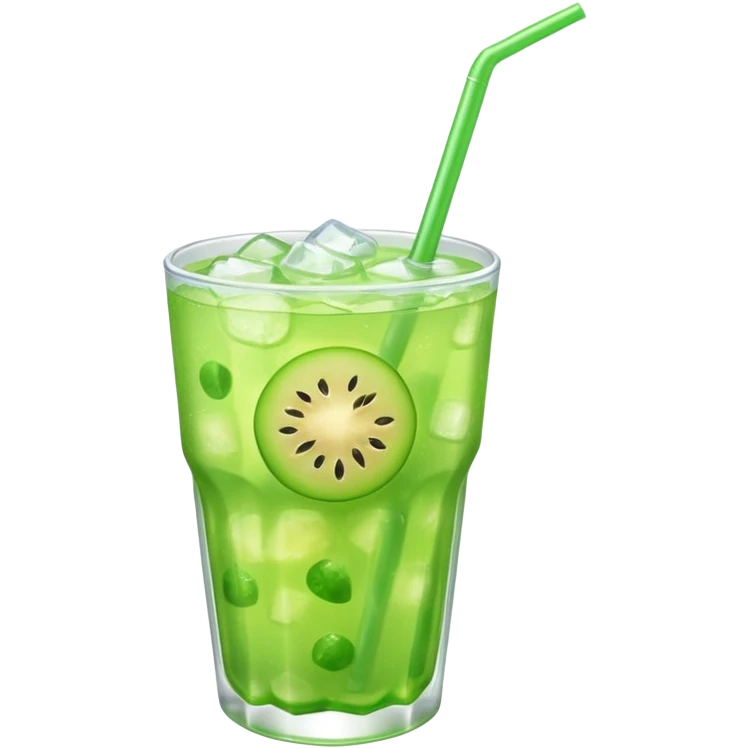 small cup of bright green melon soda with ice and a straw emoji