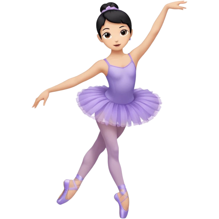 ballet dancer black hair tan skin wearing a lavender leotard and lavender tutu and pale pink tights with lavender pointe shoes in arabesqye emoji