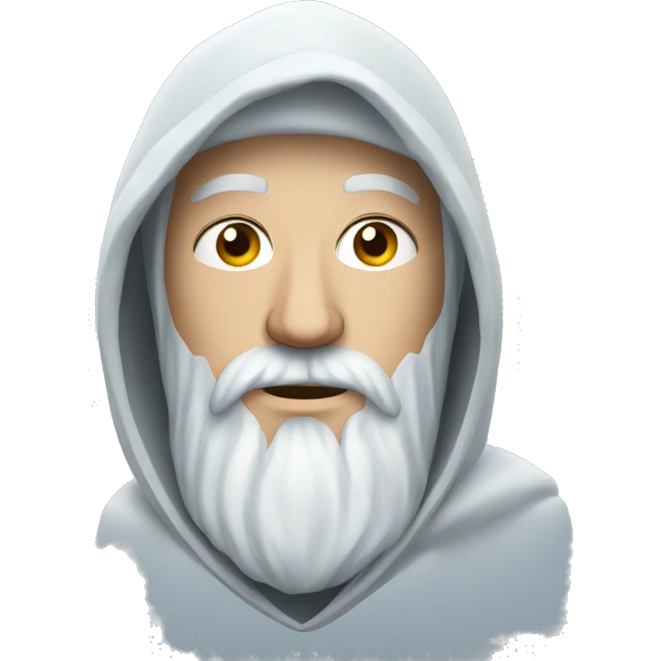 Russian man with beard in a hood covered with snow and ice emoji