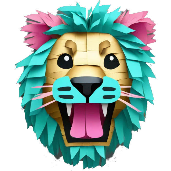 lion made of colourful cyan pink gold piñata paper strips emoji