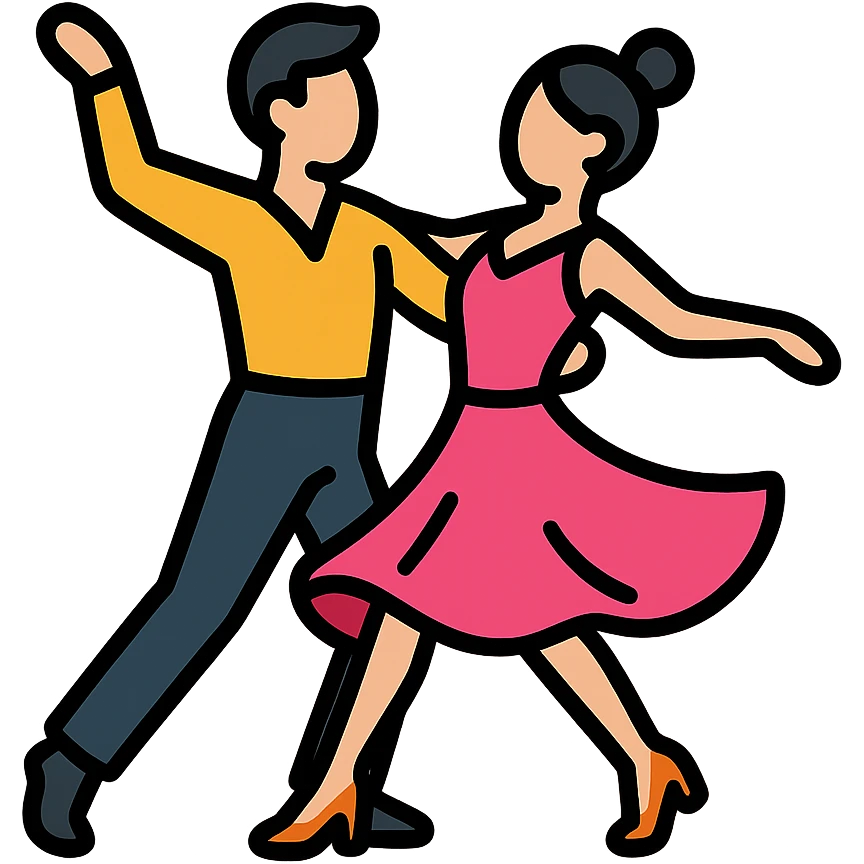 latin ballroom dance couple mid-spin expressive posture colorful attire icon illustration emoji